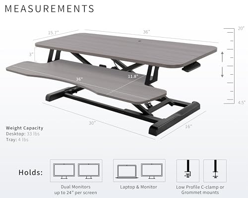 Image of VIVO 36 inch Desk Converter, K Series, Height Adjustable Sit to Stand Riser, Dual Monitor and Laptop Workstation with Wide Keyboard Tray, Gray Top, Black Frame, DESK-V036KG