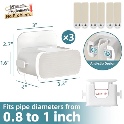 Image of TAILI Mop and Broom Holder Wall Mount Grippers, 3 Hangers and 8 Adhesive Strips, Damage Free Hanging Wall Mount, Household Cleaning Organizer for Organization and Storage, Holds up to 4 lbs, White