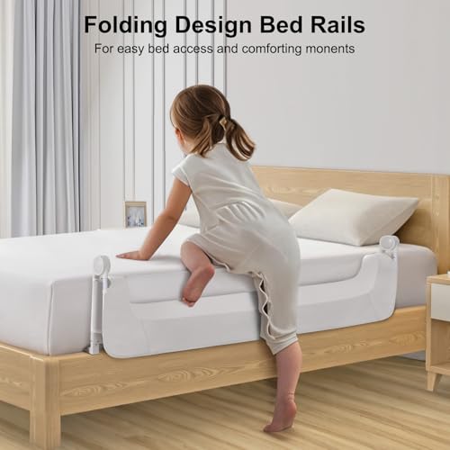 Image of Bed Rail for Toddlers,Swing Down Kids Bed Rails Guard for Twin,Full,Queen,Bunk Size Bed,Extra Tall Child Bed Rail Guard with Reinforced Anchor Safety System,47 inch L x 31 inch H White