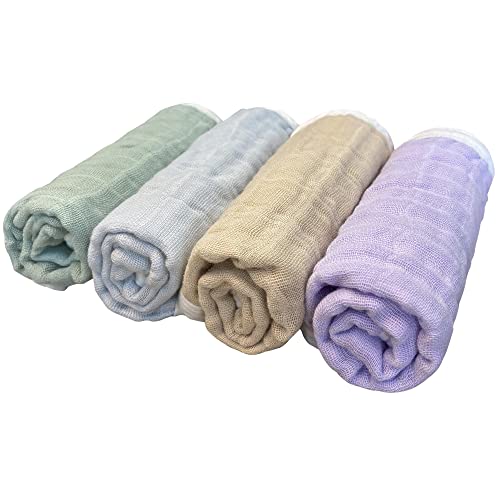 Image of Baby Washcloth 4 Pack Muslin Baby Washcloths Super Soft Newborn Bath Face Towels Cotton Reusable Wipes (4 Color)