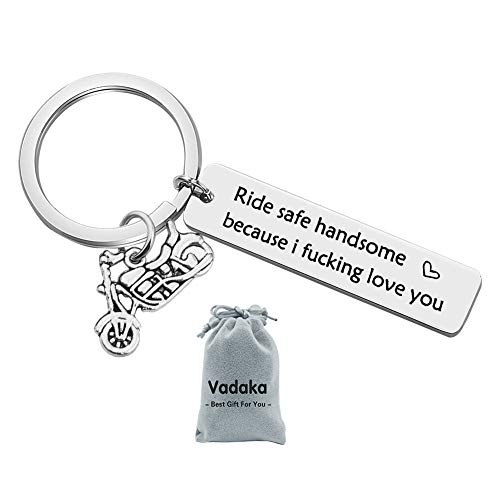 Biker Gift Ride Safe Handsome Because I Love You Keychain Gift for Husband Son Valentine's Day Keychains for Boyfriend Dad Girlfriend Key Chain