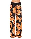 Women Halloween Pajamas Pants Ladies Pumpkin Ghost Pajama Cute Soft Lounge Bottoms Pj Pjs Jammies Fall Funny Spooky Teen Comfy Long Cozy Sleep Pant Print Orange Pumpkins