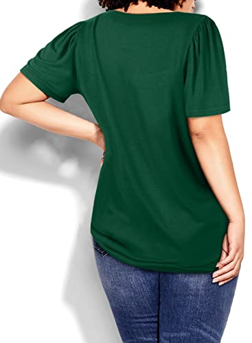 Eytino Womens Plus Size Tshirts Summer Square Neck Puff Sleeve Loose Casual Blouse Tops,2X Green #TOP1