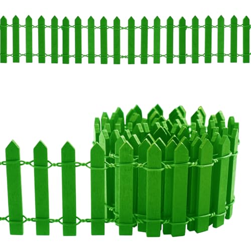 Mini Valla de Madera,Madera en Miniatura Jardín,Flexible Decoración de Jardín,Pequeña Valla en Miniatura,Vallas de Juguete para Adorno,Manualidades,Bricolaje,Micro Planta (verde)