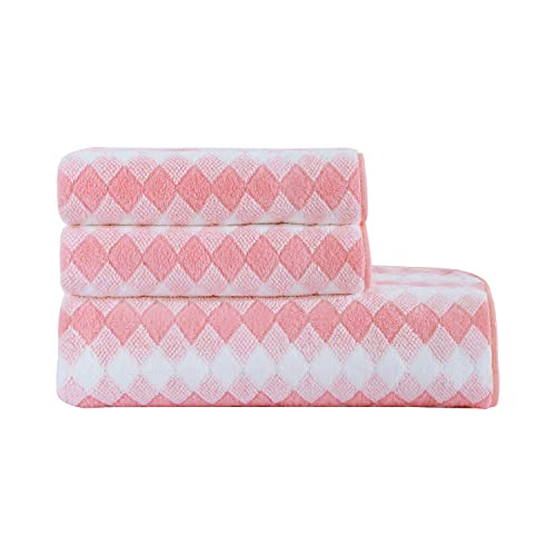 Image of Spread Spain Microfiber Towels for Bath Set of 3 (1 Bath + 2 Hand), 360 GSM, Coral Large Bath Towels, Extra Soft Plush & High Absorbent, Bath Towel for Men and Women - Pink