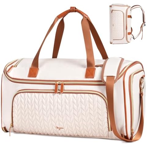 Tonyeee Garment Duffle Bags for Travel, 4ni1 Hanging Weekender Bag for Women, Convertible Carry on Garment Bag, Travel Garment Duffle Bag with Shoulder Strap, Apricot & Brown Cover