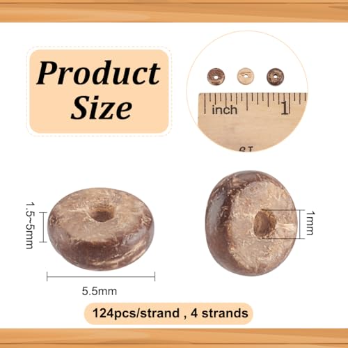 OLYCRAFT 496Pcs Natural Coconut Shell Beads Coconut Shell Rondelle Beads Summer Theme Flat Round Strands for Earring Bracelet Necklace Jewelry DIY Craft Making -Coconut Brown - Image 2