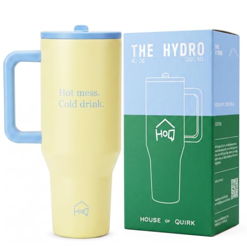 Image of House of Quirk 1200ML Tumbler with Handle & Simple Flip Straw - Car Cup Holder Friendly, Leak Resistant Water Bottle-Reusable Insulated Stainless Steel & Rubber Base (Butter Yellow)