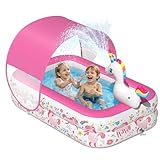 JOSEN Alberca infantil de unicornio con toldo y aspersor, piscina inflable para bebé con piso acolchado suave, piscina inflable portátil para niños pequeños, juguetes de juego para patio trasero