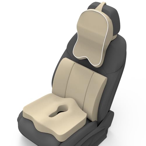 Image of Neckrest Back Support or Orthopaedic Cushion for Long Sitting with Ergonomic Design Made by High Density Memory Foam Used for Car or Office Chairs. (Royal Beigh, Lumbar)