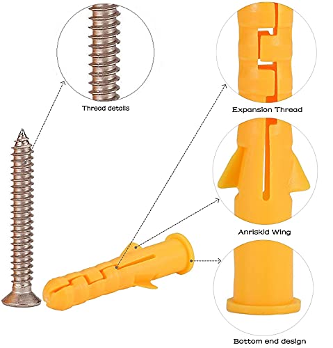 Drywall Anchor Kit, 100 Pieces/50Sets Self-Drilling Drywall Anchor With Screws Assortment Kit Plastic Drywall Ribbed Anchors For Hanging And Mounting #TOP2