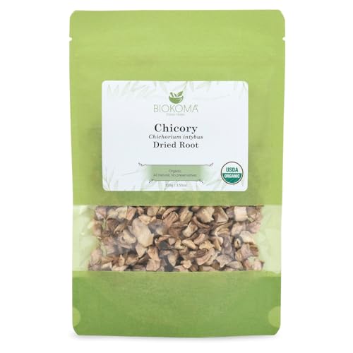Biokoma Organic Biokoma Chicory Dried Root 100g (3.55 oz) Coffee Substitute In Resealable Moisture Proof Pouch, USDA Certified Organic Herbal Tea No Additives No Preservatives No GMO Kosher