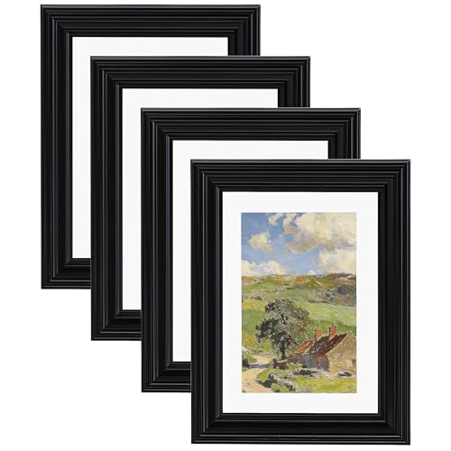 Image of eletecpro 5x7 Black Picture Frames Set of 4, Vintage Photo Frames with Clear Acrylic Cover, Gallery Wall Art Display 4x6 Photo with Mat or 5x7 without Mat for Tabletop and Wall Mount, Home Decor