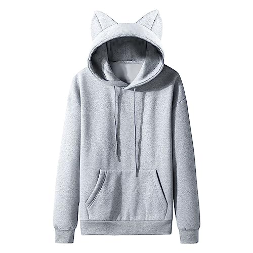 Men's Hoodie New Cat Ear Fleece Couple Solid Color Hooded Ladies Hoodie For Ladies Men's Lightweight Hoodi - Main Image