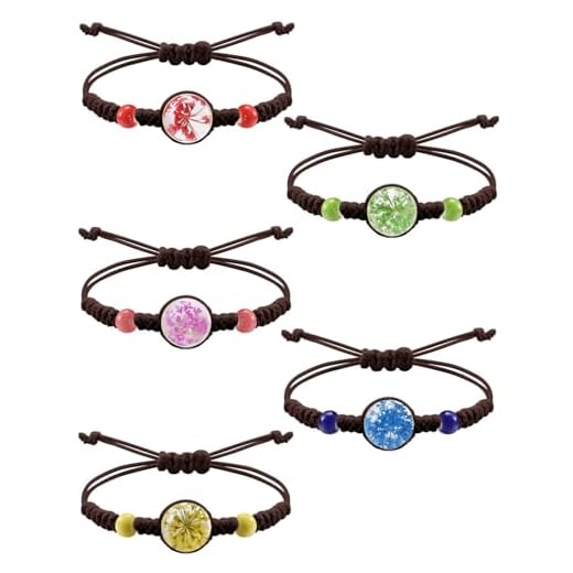 ZAMXHUG Pulsera Flor Bola Transparente - 5 pcs Pulsera de la Amistad para niños, Hecha a Mano, Trenzada, Ajustable, para Regalo de cumpleaños Infantil (Colorful Flowers)