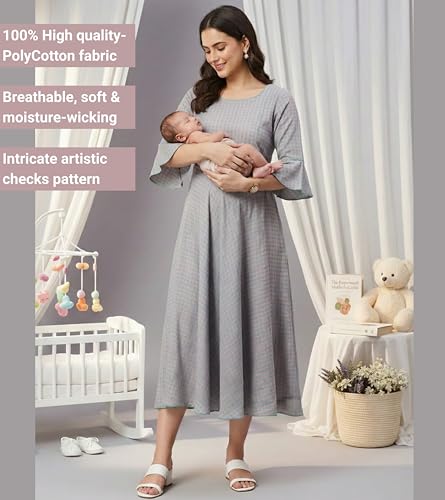 Image of DUMMY SHAPE Feeding Kurtis for Women Cotton Blend | Floral Pregnancy Flare Kurta with Dual Nursing Zippers to Pre & Post Partum | Maternity Dresses | Gifts for Pregnant Woman