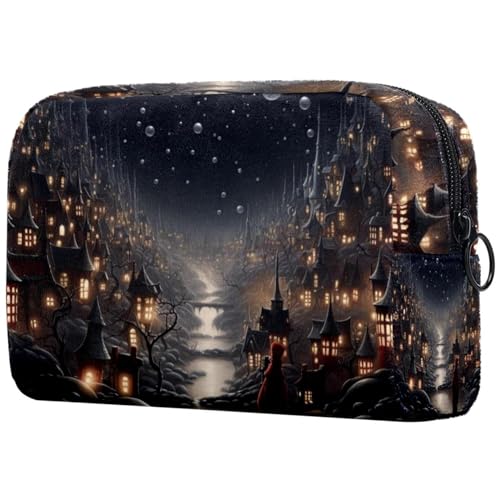 Trousse per trucchi con cerniera motivo natalizio retrò carina impermeabile regalo di compleanno per donne e ragazze multicolore 2 Art Deco