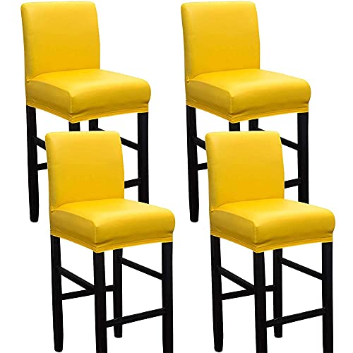 BXFUL Leather Bar Stool Chair Cover, Stretch High Stool Chair Cover Water Repellent Fabric Barstools Cover for Bar Counter Cafe Home Hotel Banquet Party (4 Pcs,Yellow)