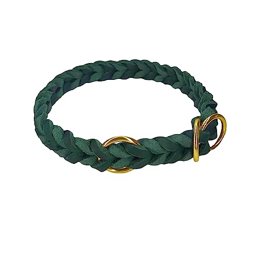 Hundehalsband Fettleder/Halsband ZugStopp Messing/kleine Hunde & große Hunde / 15mm / 20mm / 25mm / XXS - XL (40 Breite: 20mm, Tannengrün)