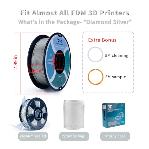 Image of ZIRO Shiny Sparkle PLA Filament with Glitter, Shining 3D Printer PLA Filament 1.75mm, Diamond Series 1.75 1kg /2.2lbs Spool, Neatly Wound, Fit Most FDM 3D Printers, Dimaond Silver