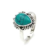 Hergestellt in Indien Ring Silber 925 Sterlingsilber Türkis blau grün Stein (Nr: MRI 104), Ringgröße:56