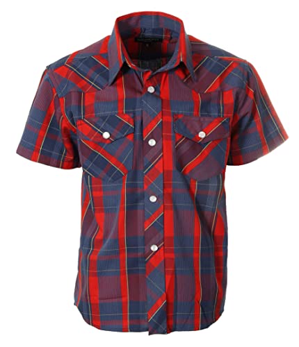 Image of Gioberti Boys Casual Western Plaid Pearl Snap-on Buttons Short Sleeve Shirt