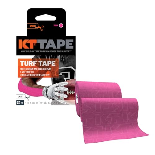 KT Turf Tape – Premium Synthetic Tape 30 ft. Turf Burn Protection, Pain Relief, and Muscle Support – Extra-Wide 4 in. x 30 ft. Roll, Flexible and Long-Lasting Adhesive, Ideal for Football and