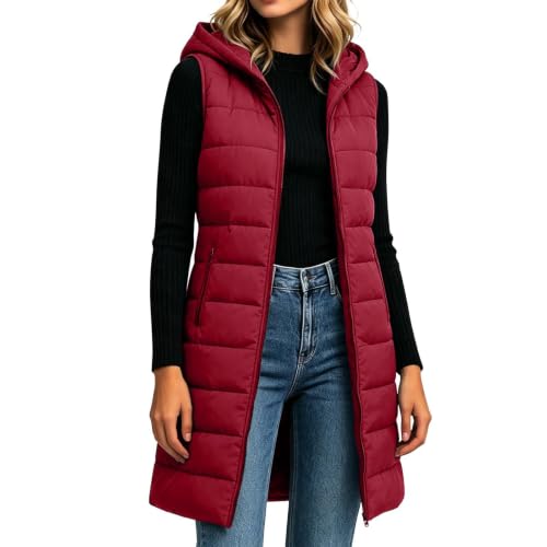 Gumipy Long Puffer Vest Women Quilted Vest with Hood Sleeveless Puffer Coat - image 5