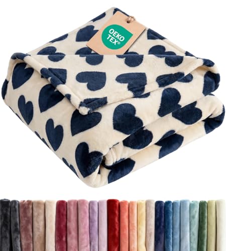Ultra Soft Fleece Blanket Throw Size - Flannel Fleece Throw Blue Hearts Blanket - Lightweight for Couch Bed Chair - Thick Cozy Warm and Breathable - All Season Cozy Anti-Static Microplush Bedding