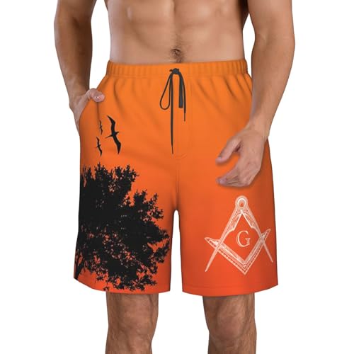 NAFSKL Free Mason Masonic Mens Swim Trunks Running Sport Summer Shorts Quick Dry Swimsuit Beach Board Shorts with Pockets XXL White