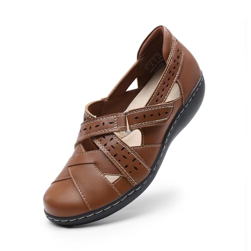 DREAM PAIRS Zapatos Planos Verano Sandalias Mujer Mary Jane,Size 40.5,Broncearse,DWUMLS2508
