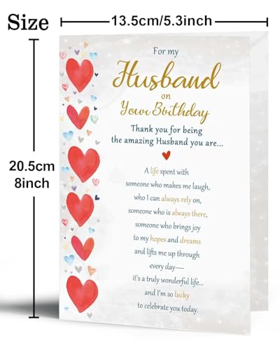 Husband Birthday Card Romantic Heart Design With Sentimental Verse For Him 20.5 x 13.5 cm with Envelope - Image 3