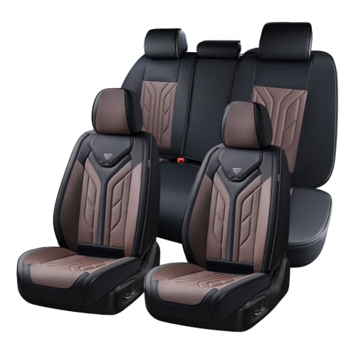 Image of Coverado Car Seat Covers Full Set, Automotive Seat Covers Car Seat Protector Car Seat Cushion, Waterproof Leather Seat Covers for Cars, Universal Fit for Most Sedans SUV Pick-up Truck(Black&Coffee)