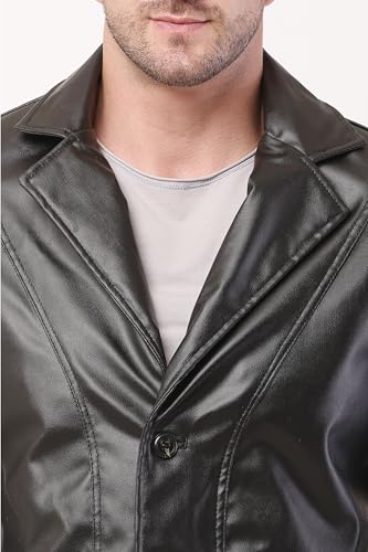 Image of Wolver Men's PU Leather Blazer, Casual Party, 2-Button