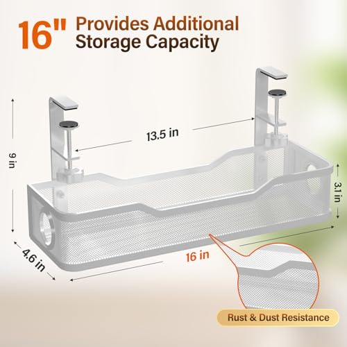 Image of [Upgraded] 2 Pack Under Desk Cable Management Tray, Cinati Cord Organizers for Table Thickness up to 3 inch, 16 inch Wire Organization with Clamp No Drill, Cable Management Box for Office - No Damage to Desk