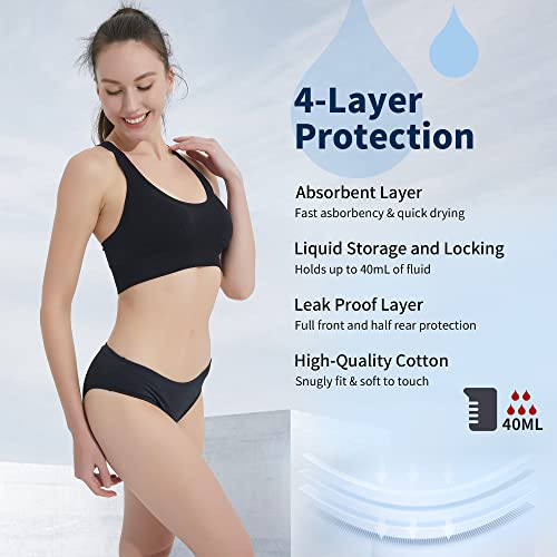 Period Swimwear-Menstrual Swimwear Bikini Bottoms-Black Mid Waisted Leakproof Swim Bottoms for Teens, Girls, Women4