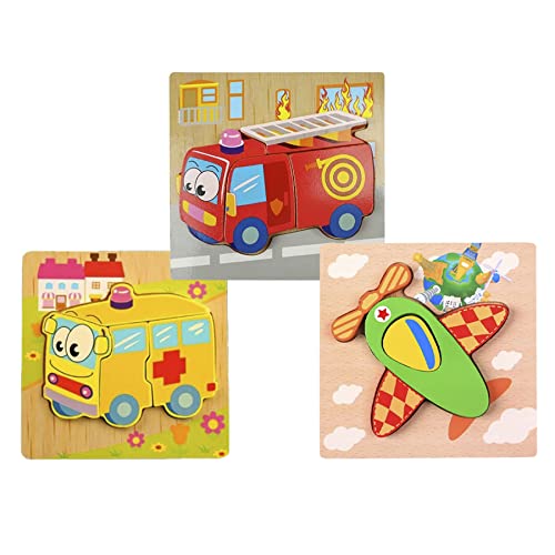 Image of WISHKEY Set of Jigsaw Wooden Animal Vehicle Puzzle Early Age Matching Game Learning Educational Preschool Toy Random Design Puzzles for Toddlers & Kids (Pack of 4, Multicolor)