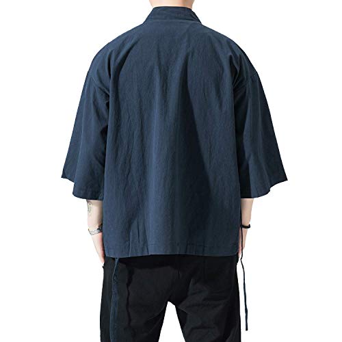 Image of PRIJOUHE Men's Kimono Jackets Cardigan Lightweight Casual Cotton Blends Linen Seven Sleeves Open Front Coat Outwear