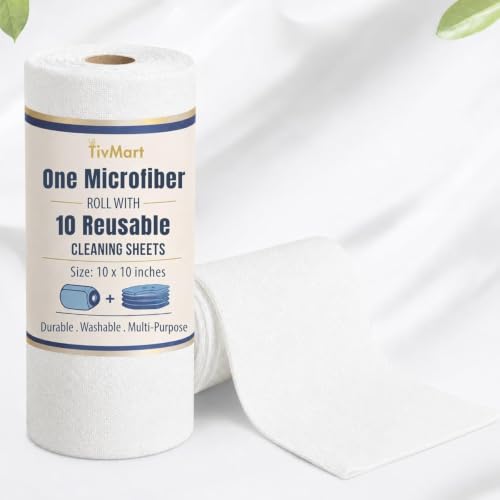Image of Microfiber Cleaning Cloth Roll | Tear Away Sheets 12x12in | Pack of 10 Sheets per Roll | 200 GSM Reusable Washable Lint Free Towels for Kitchen & Car Cleaning, Multipurpose