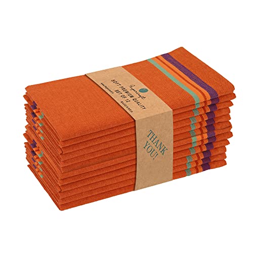 FINGERCRAFT Table Napkins 100% Cotton Yarn Dyed Thick Fabric Cloth Napkins High GSM Napkins 20in x 20in Washable and Reusable for Kitchen Hotels Wedding (Rust Stripe, Set of 12)