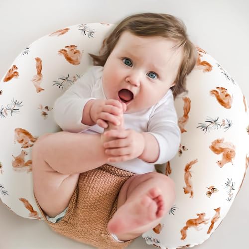 Image of GRSSDER Nursing Pillow Cover Stretchy Minky Removable Nursing Covers for Breastfeeding Pillows, Ultra Soft Comfortable Slipcover for Boy and Girls, Stylish Pretty Squirrel