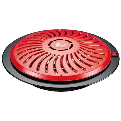 RevolutionLine - Brasero Eléctrico Redondo de Metal para Mesa y Camilla | Bajo Consumo con 3 Niveles de Potencia 400W/500W/900W | Se coloca en el suelo para que el calor suba hacía arriba | Color Rojo