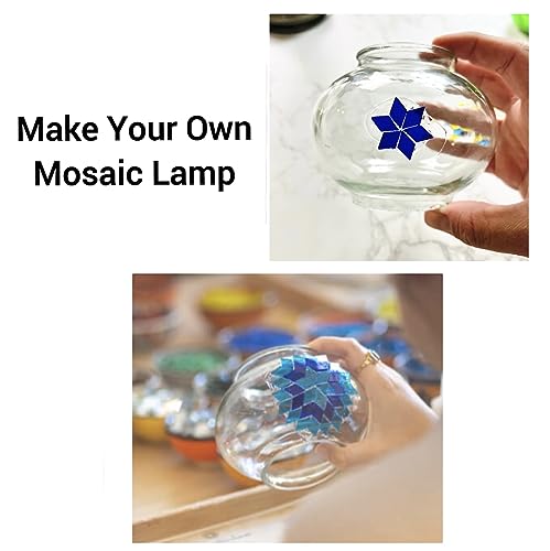 Turkish Mosaic Moon Lamp Making Kit | DIY Colorful Glass Decorative Table Desk Light | Craft Kit For Adults | Make Your Own Lamp | Living Room Bedroom | Mosaic Pieces, Beads, US-Plug (Blue)