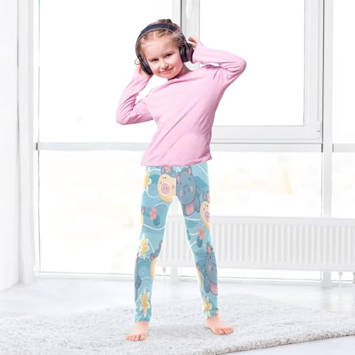Bolaz Toddler Girls Leggings Printed Yoga Pants Leggings Blue Yellow Hippo for Kids4