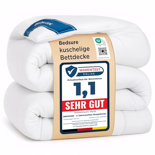BEDSURE Bettdecke 200x200 Ganzjahresdecke Steppdecke - Bettdecke 200x200cm 4 Jahreszeiten Bettdecken - Oeko-TEX Zertifiziert 300GSM Weiß, Weiche Warm Duvet Schlafdecke für Allergiker