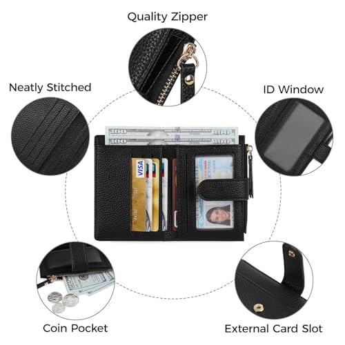 Geldbörse Damen Leder Portemonnaie Damen klein mit kartenfächern Geldbeutel klein Brieftasche Mädchen mit Reißverschlusstasche und Banknotenfach, Schwarz – Bild 5