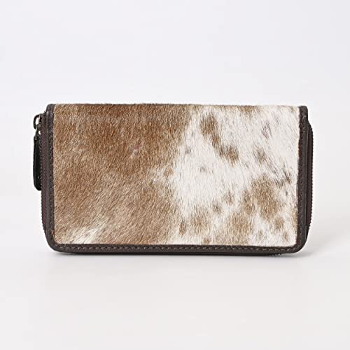 Genuine Cowhide Leather Purse for Women – Handmade Hairon Clutch Wallet with Zipper, Card Slots – Stylish Western Leather Bag for Travel, Everyday Use, Gifts – Brown3