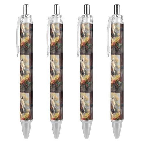 Bolígrafo retráctil 0.5 mm de punta fina, pack de 4 unidades con diseño de flor para papelería