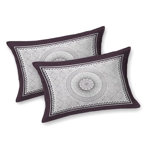 Image of 300 Thread Count Cotton Bedsheet King Size with 2 Pillow Covers | Soft & Breathable | Durable & Fade Resistant | 100 x 108 Inches (274 x 254 CM) (Printed Design) (Purple White)