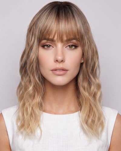 simkaylee Middle Length Blonde Wigs with Bangs